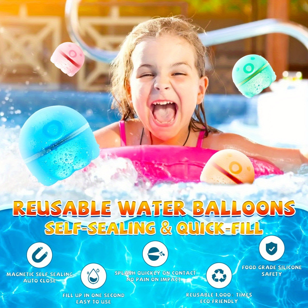 12 Pcs Reusable Water Balloons for Kids - Quick Fill Magnetic Splash Bombs with Mesh Bag