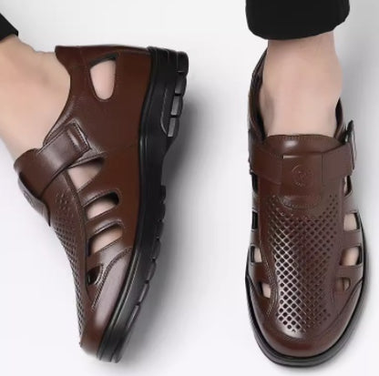 Summer Hollow Sandals Leather Shoes Old Layer Cowhide - Hiccupzz