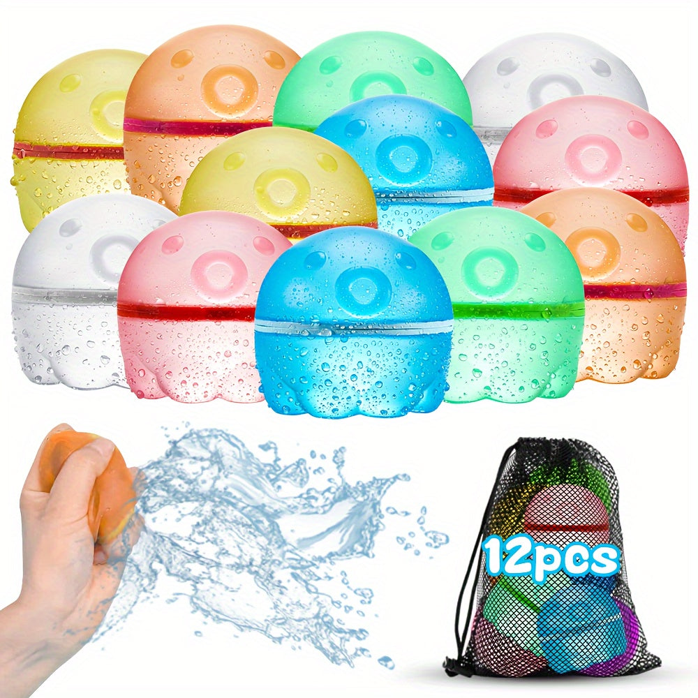 12 Pcs Reusable Water Balloons for Kids - Quick Fill Magnetic Splash Bombs with Mesh Bag