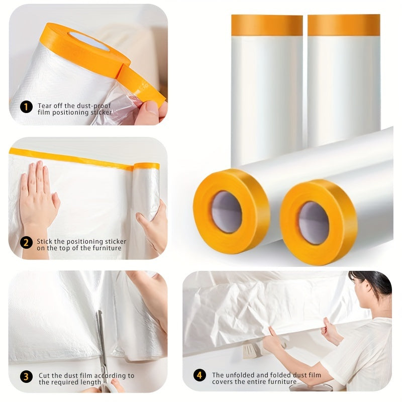 2 Pcs Multi-Purpose Disposable Dust Covers with Tape, Transparent PE Film for Furniture Protection During Travel, Renovation & Cleaning