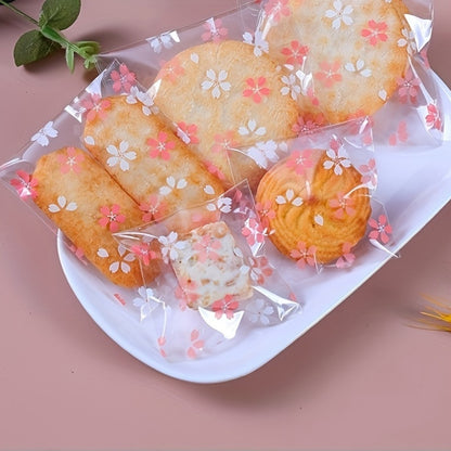 25PCS Floral Printed Polypropylene Gift Bags with Sakura Blossom Design – Clear, Durable OPP Plastic Pouches for Packaging Jewelry, Cookies, and Favors, Ideal for Party and Wedding Gifts - Hiccupzz