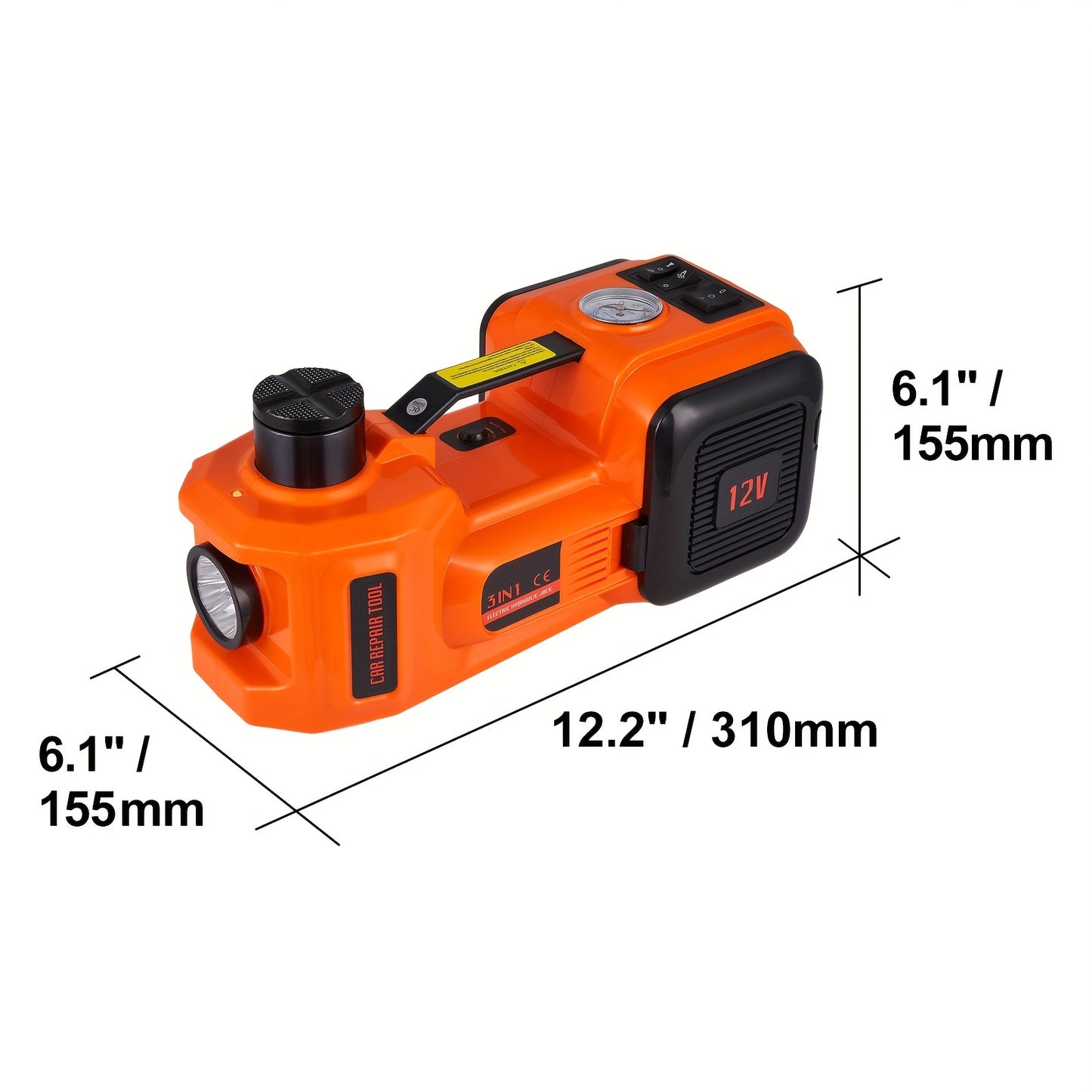 5-Ton Electric Hydraulic Car Jack with Impact Wrench, Built-in Inflator & LED Light for SUV, MPV, Sedan, Truck