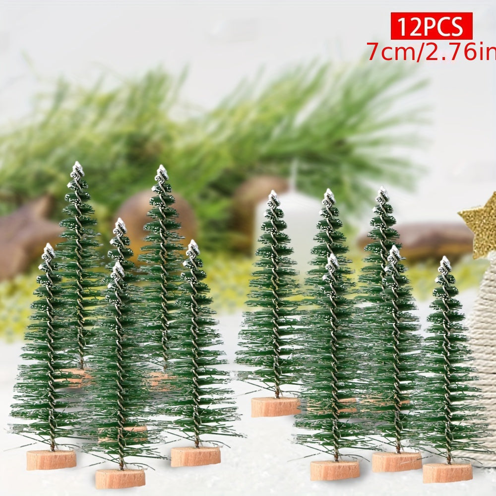 12-Pcs Mini Christmas Tree Set with Snow Sprinkled Effect