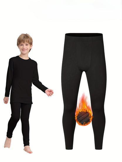 4 Pcs Youngsters' Thermal Underwear Set, Cozy Fleece Lining, Stretchy Knit Fabric - Hiccupzz