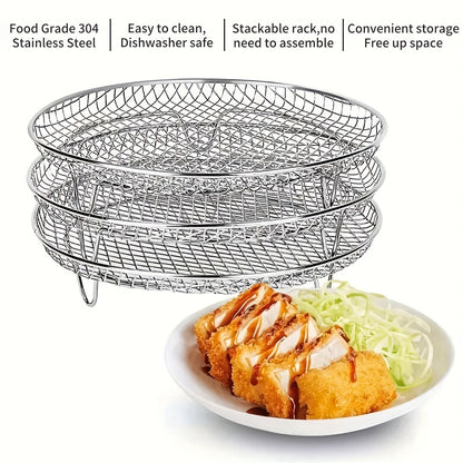 3-Tier Stainless Steel Air Fryer Accessory Set - Stackable, Dishwasher Safe for Ovens & Fryers, Perfect for Healthy Holiday Baking