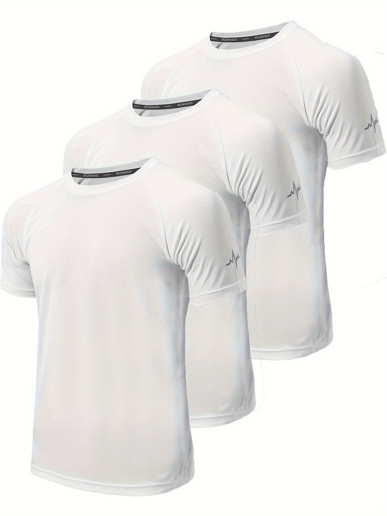 3-Pack Men's Athletic Short Sleeve Crew Neck Shirts - Moisture-Wicking Undershirts with Electrocardiography Print