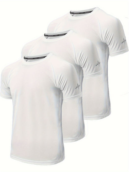 3-Pack Men's Athletic Short Sleeve Crew Neck Shirts - Moisture-Wicking Undershirts with Electrocardiography Print - Hiccupzz