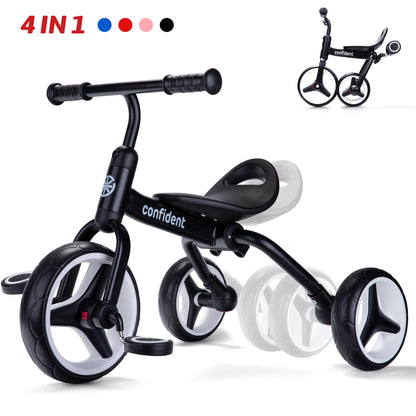 4-in-1 Kids Tricycle for 2-5 Years Old, Folding Toddler Balance Bike with Removable Pedals