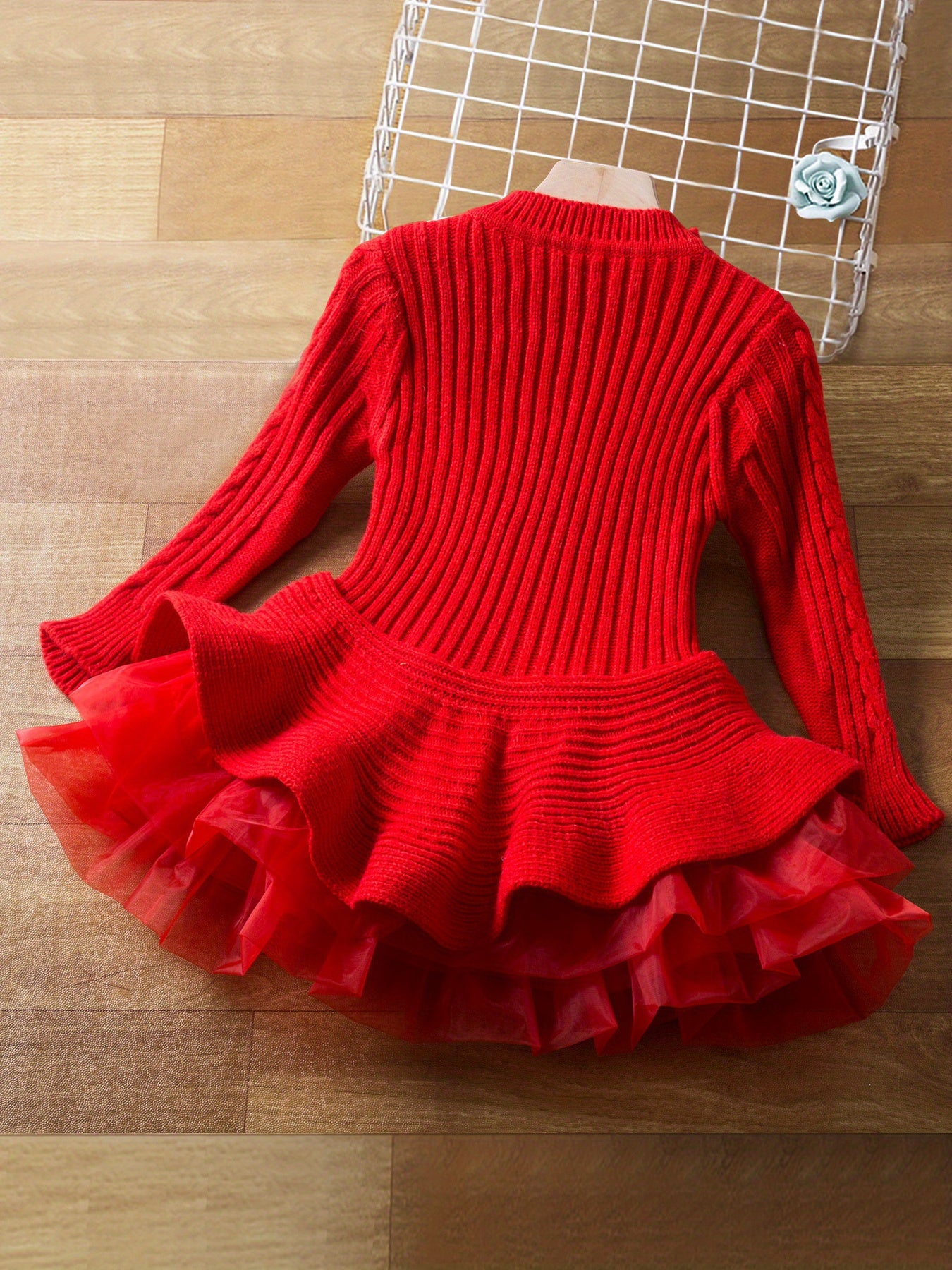 Cute Christmas Tutu Dress for Toddlers – Long Sleeve Mock Neck Knit Dress with Tutu Skirt - Hiccupzz