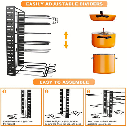 Pot Organizer Rack 8 Tiers Pots and Pans Organizer Kitchen Cabinet Storage Metal Holders - Hiccupzz