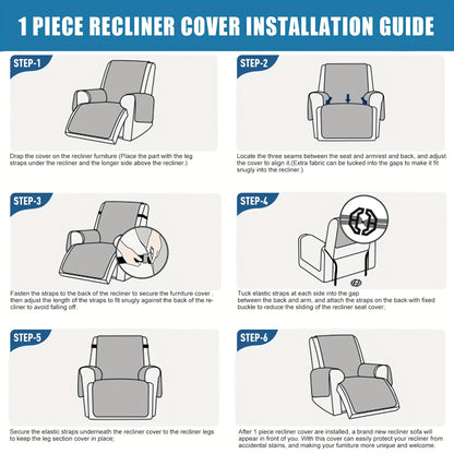 1 Pc Waterproof Recliner Chair Cover, Non-Slip, With Pocket, Washable, Furniture Protector for Pets, Easy Install & Care