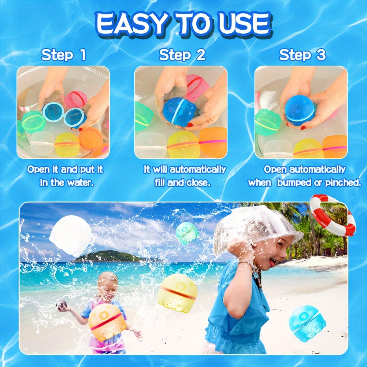 12 Pcs Reusable Water Balloons for Kids - Quick Fill Magnetic Splash Bombs with Mesh Bag