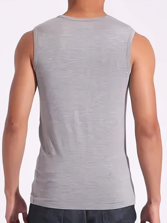 Men's Solid Tank Top - Quick-Dry Breathable Crew Neck Sleeveless Shirt for Summer Outdoor