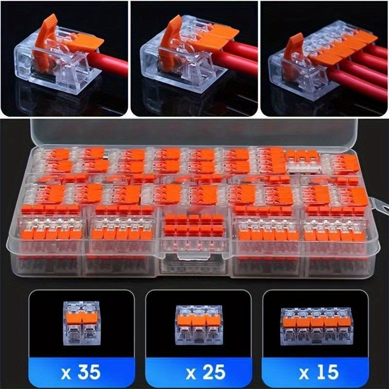 75 Pcs Electrical Quick Connector Assortment Kit - Lever Wire Nut Connectors (28-12 AWG), Push-in Terminals (2/3/4 Ports), Mini Fast Wire Connectors, Cable Termination, 0.4-6.0mm