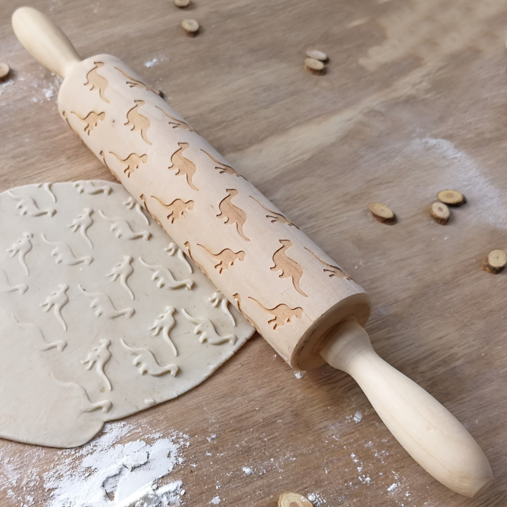 1pc, Embossing Rolling Pin, Wooden Dough Roller, For Pizza, Pie, Cookie, Dumplings, Noodles, And More, Kitchen Utensils, Kitchen Gadgets, Kitchen Accessories