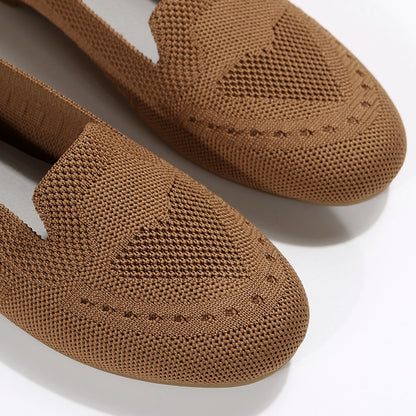 Women's Black Slip-On Flats - Breathable Knitted Round Toe Non-Slip Casual Lightweight Walking Shoes - Hiccupzz