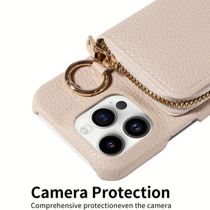 Leather Phone Case with Zipper Lanyard, Wallet, and Card Holder for iPhone (Multiple Models) - Anti-Drop and Convenient - Hiccupzz