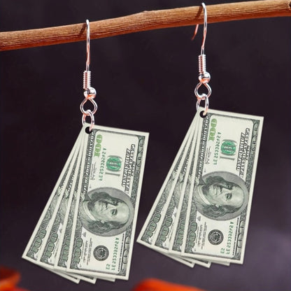 Acrylic US Dollar Bill Drop Earrings - Funny Money Dangle Earrings for Parties, Independence Day Accessory, Unique Jewelry, Gift Options Available - Hiccupzz
