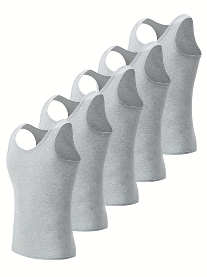 5-Pack Men's White Tank Tops - Comfortable Cotton Sleeveless T-Shirts for Fitness & Casual Wear - Hiccupzz