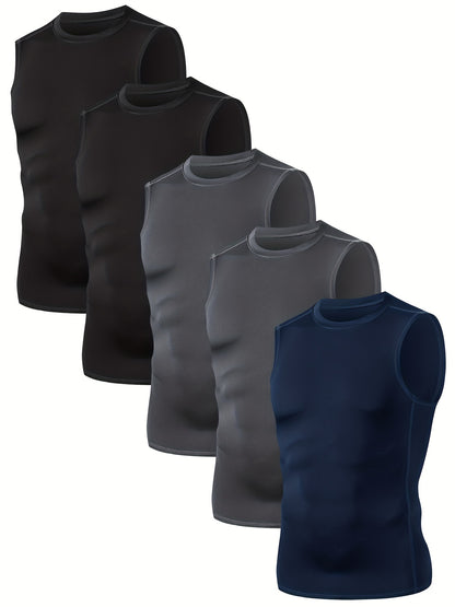 5-Pack Men's Compression Sleeveless Workout Tank Tops for Running & Training - Hiccupzz