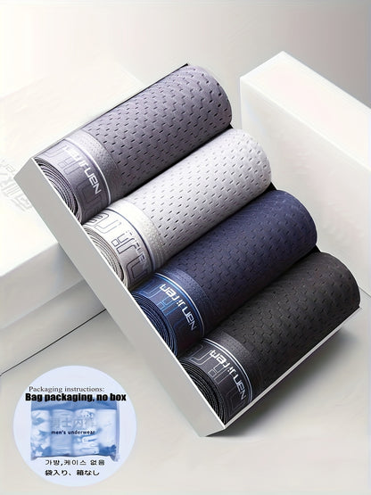 4-Pack Men's Ice Silk Antibacterial Underwear - Breathable Stretchy Boxer Briefs for Spring & Summer - Hiccupzz