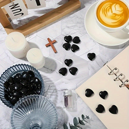 Art Deco Crystal Obsidian Hearts: Natural Polished Heart-Shaped Stones (1/5/7 pcs) for Meditation, Yoga, and Decorative Gifts - Hiccupzz