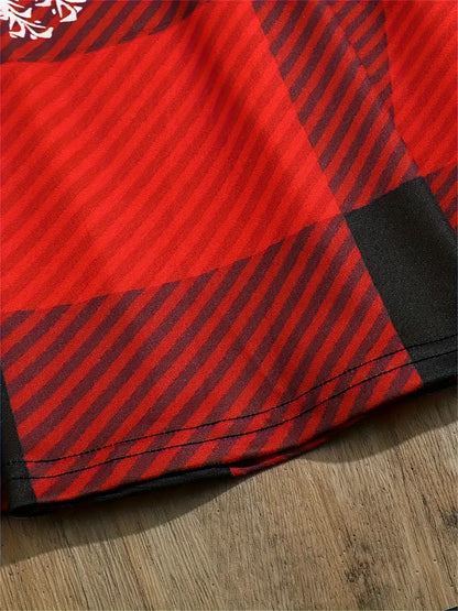 Girls' Long Sleeve Christmas Dress - Cute Cinched Waist, Big Swing Hem, Festive Print Design - Hiccupzz