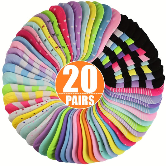 20 Pairs Candy Color Socks, Lightweight & Breathable Low Cut Ankle Socks, Women's Stockings & Hosiery