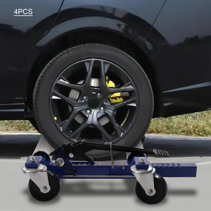 Set Of 4 Car Wheel Dolly Heavy Duty Self Loading Dolly With Ratcheting Foot Pedal, 1300lbs Capacity - Hiccupzz