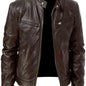 Men's PU Leather Motorcycle Jacket with Zipper Pockets, Autumn/Winter Stand Collar Cardigan Coat - Hiccupzz