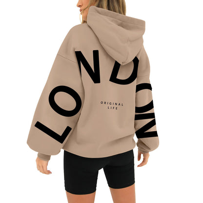 Printed Long Sleeve Loose Pockets Hooded Sweater - Hiccupzz