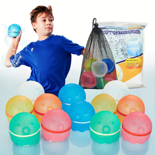 12 Pcs Reusable Water Balloons for Kids - Quick Fill Magnetic Splash Bombs with Mesh Bag