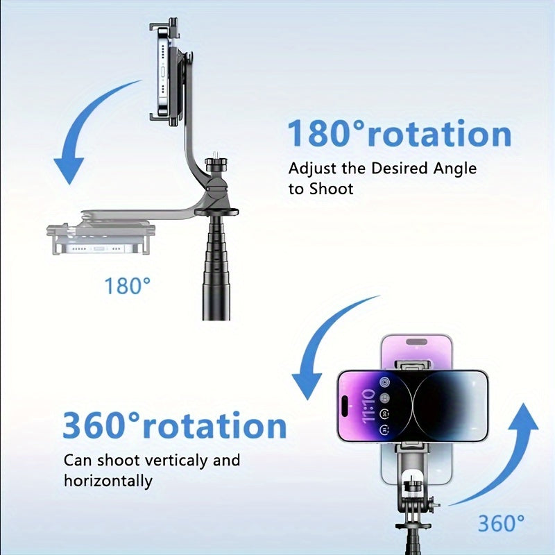 1 Pc 40" Mobile Selfie Stick Tripod with Wireless Remote, 360° Rotatable Smartphone Stand, Compatible with any Phone.