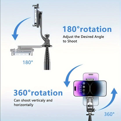 1 Pc 40" Mobile Selfie Stick Tripod with Wireless Remote, 360° Rotatable Smartphone Stand, Compatible with any Phone.