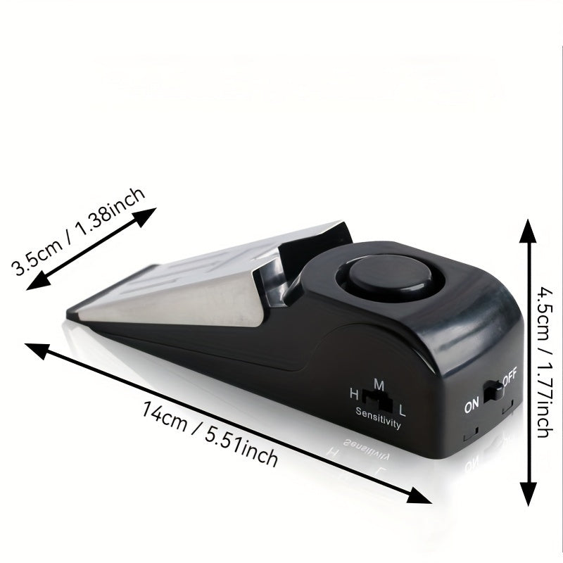 1 Pc Heavy-Duty Door Stopper with Anti-Theft Alarm - Polished Metal Finish, Black, Door Gap & Window Block Alarm