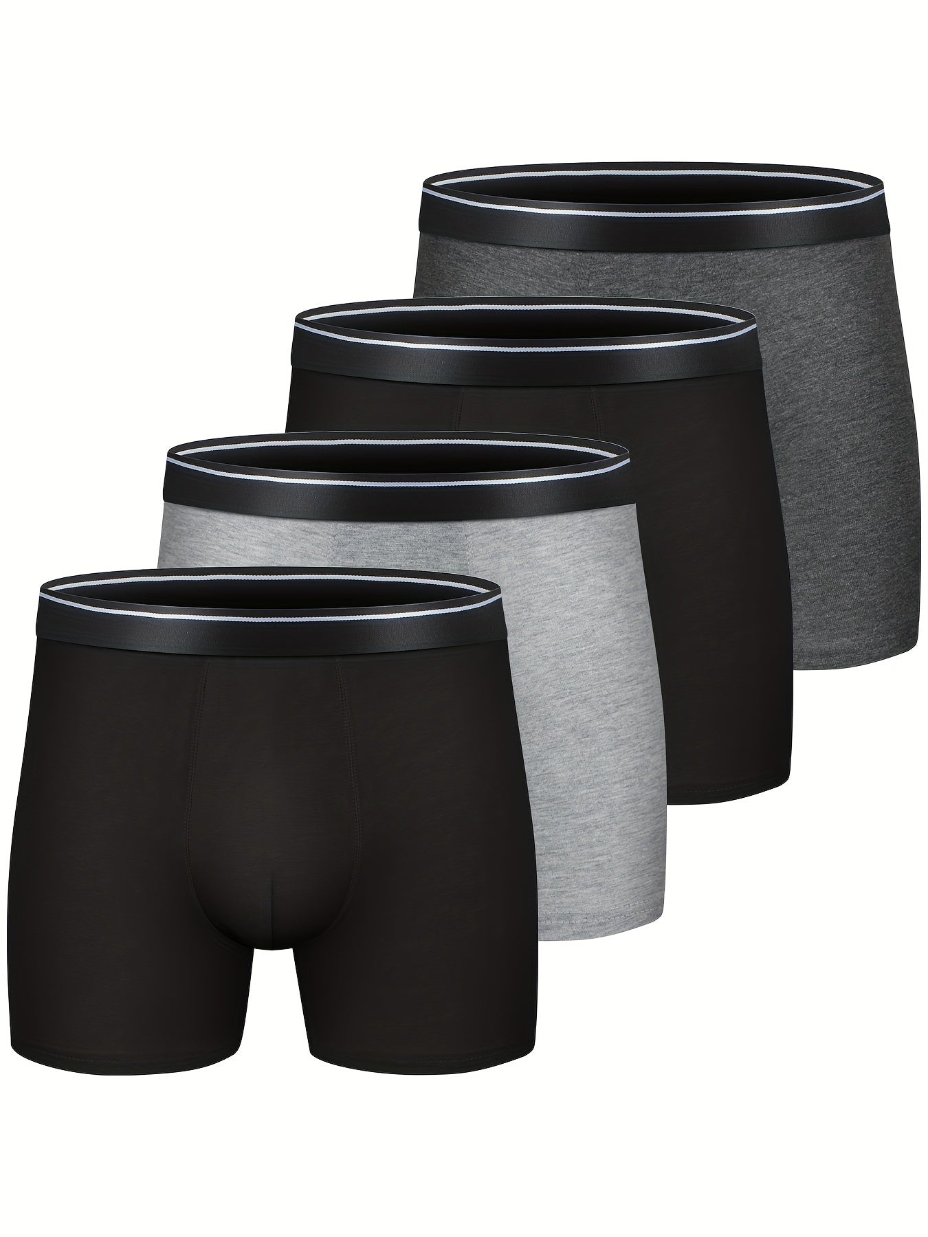 4-Pack Men's Cotton Boxer Briefs - Breathable, Comfortable, Soft, Stretchy Plain Color Underwear