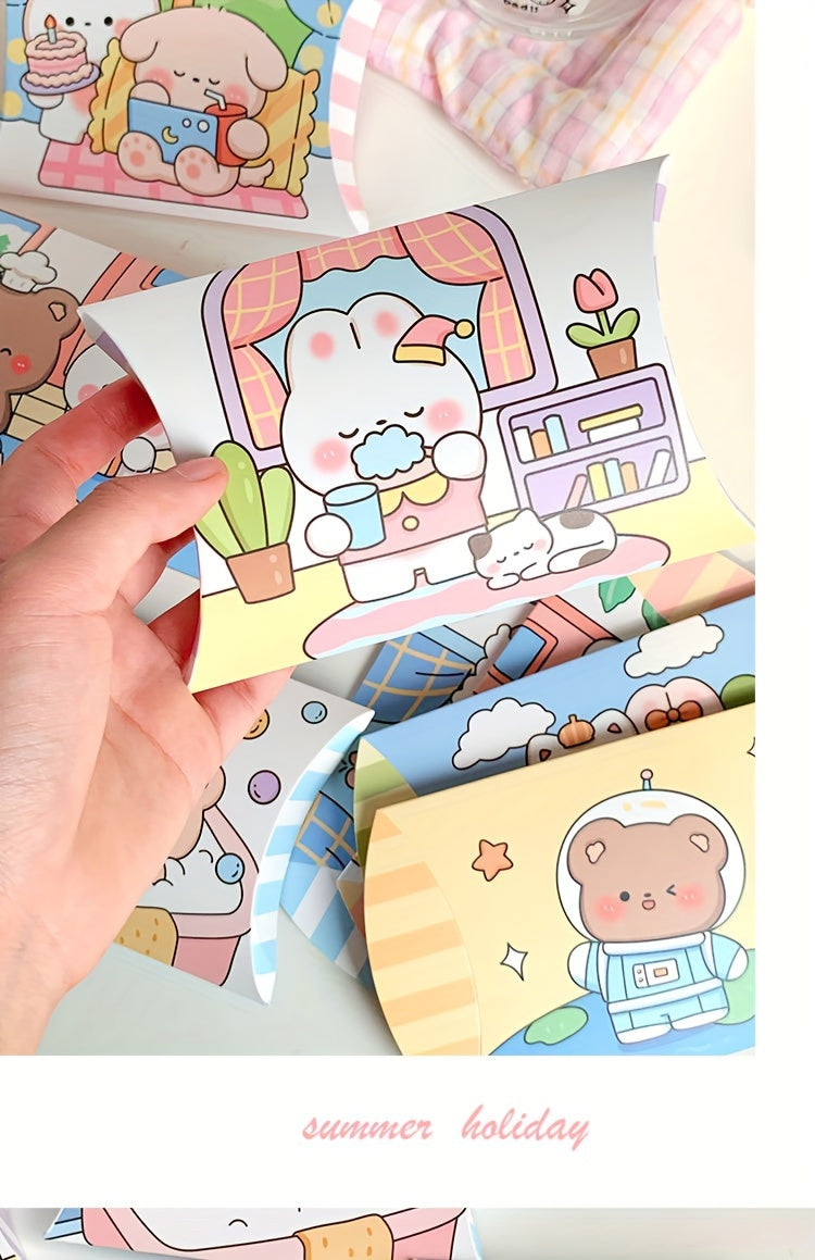 Cartoon Animal-Themed Pillow Gift Boxes (1-Pack) – Perfect for Small Candies, Birthdays, Holidays, and Special Occasions, Featuring Adorable Bear and Bunny Designs