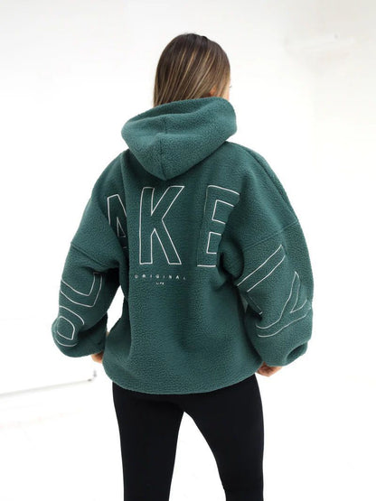 Women's Simple Loose Embroidered Lamb Fleece Coat - Hiccupzz