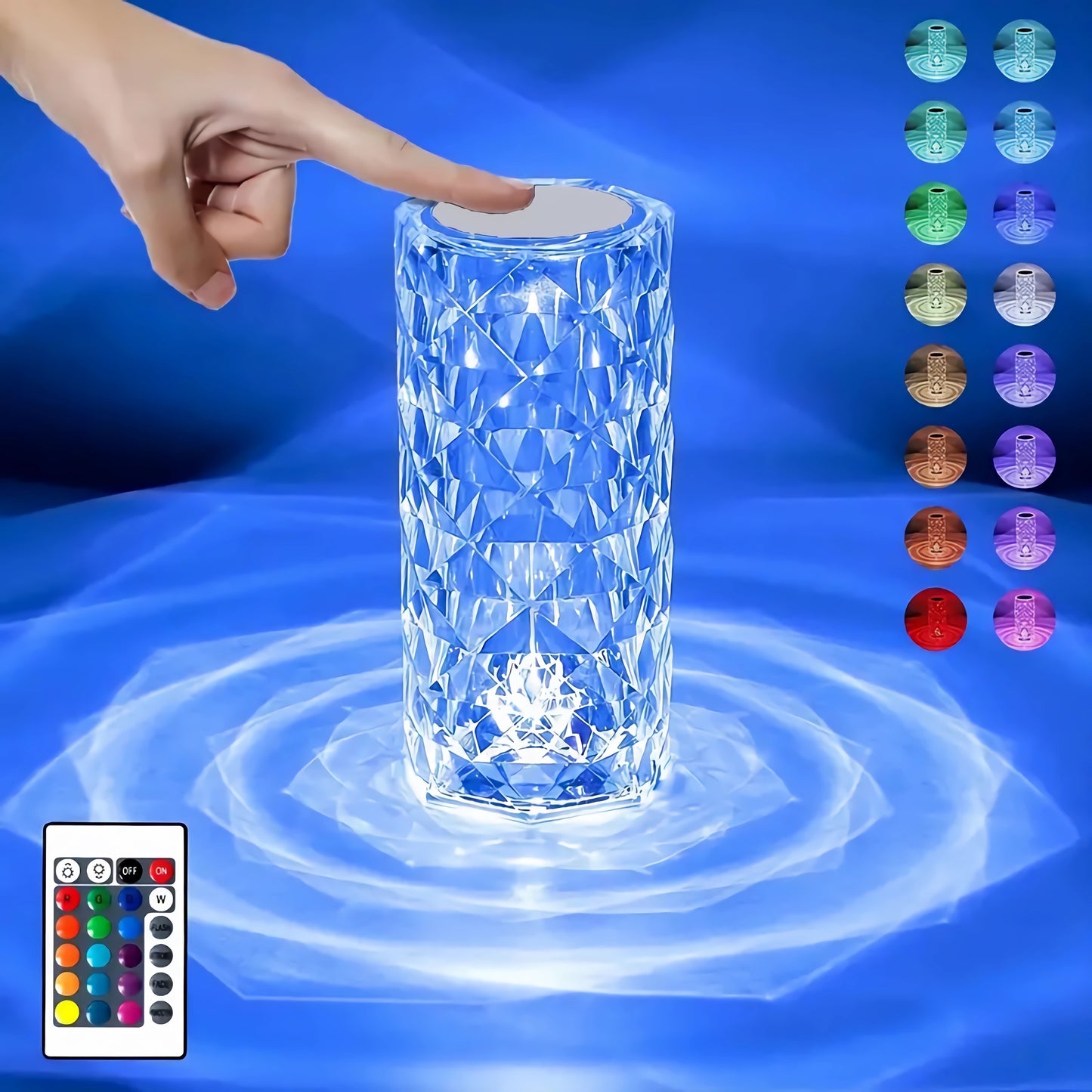 1 Pc 16-Color RGB Rose Crystal Table Lamp - Touch & Remote Control Color