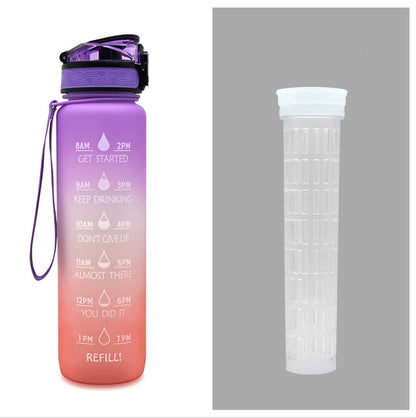1L Tritan Water Bottle With Time Marker Bounce Cover Leakproof Cup For Sports Fitness