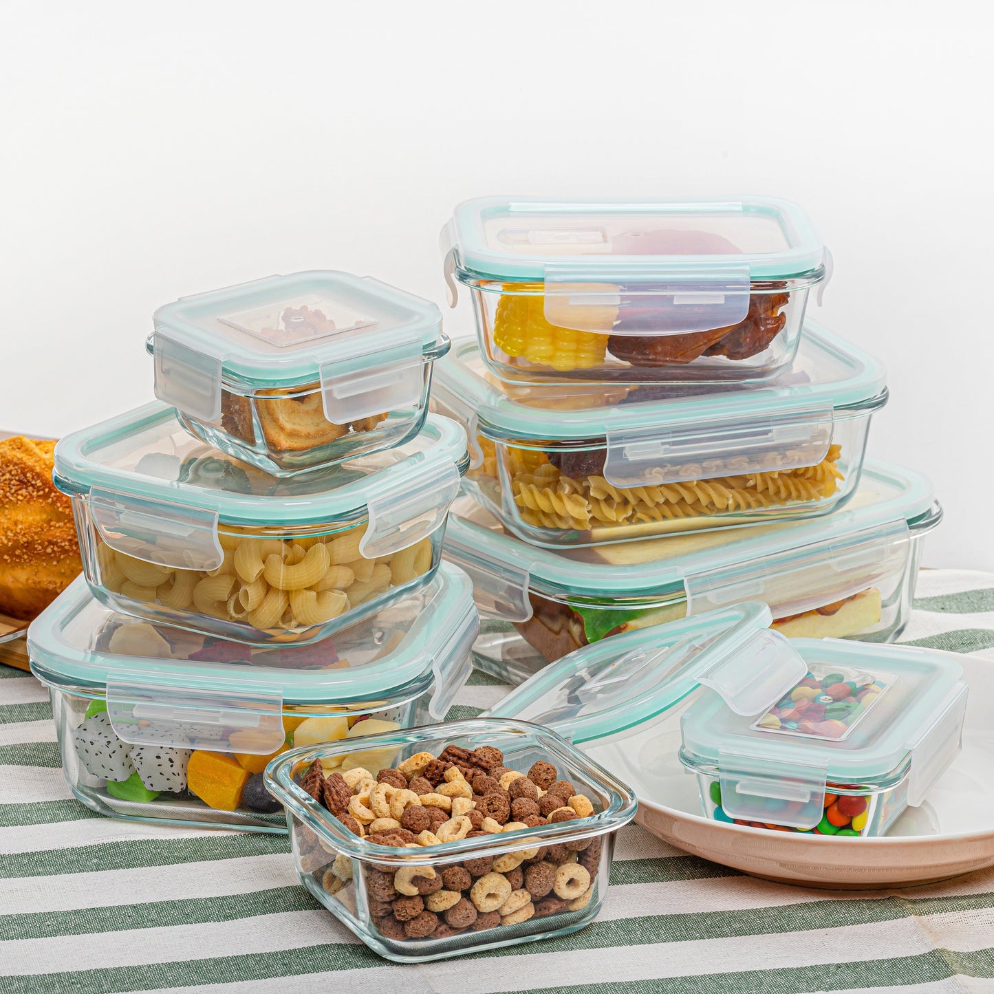 8-Pack Glass Food Storage Containers with Leak-Proof Lids, Microwave, Oven, Freezer & Dishwasher Safe, BPA-Free Bento Boxes for Meal Prep