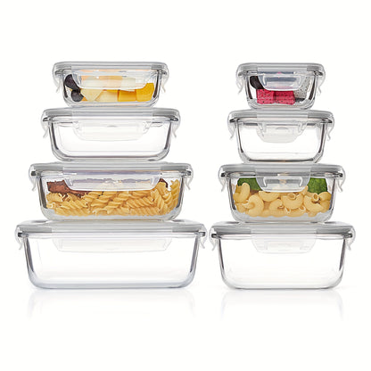 8-Pack Glass Food Storage Containers with Leak-Proof Lids, Microwave, Oven, Freezer & Dishwasher Safe, BPA-Free Bento Boxes for Meal Prep - Hiccupzz
