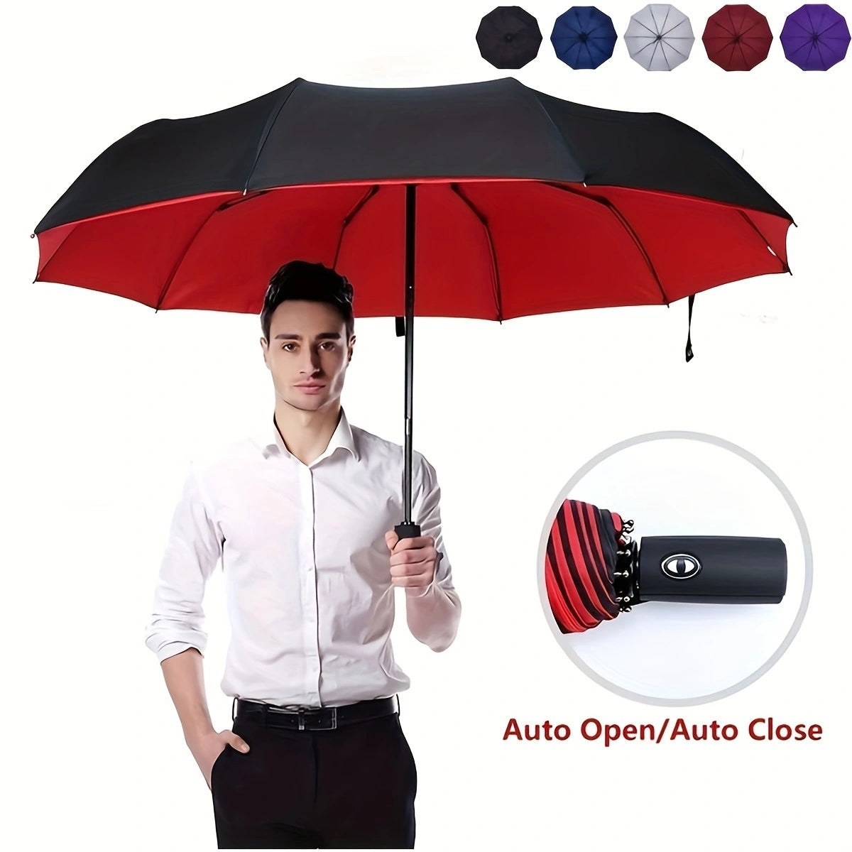 Three-Fold Automatic Folding Umbrella, Windproof, Reinforced Thickened Design