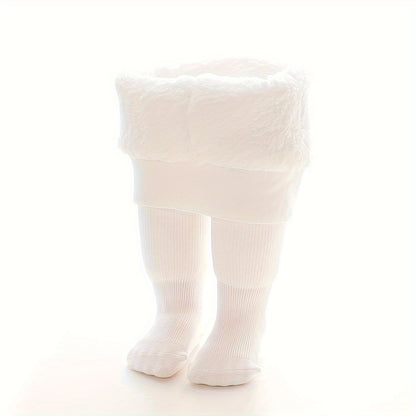 3-Pack Winter Fleece-Lined Girls' Leggings - Polyester Knit Pants with Thermal Lining, Hand Wash Only, Solid Color Outdoor Wear