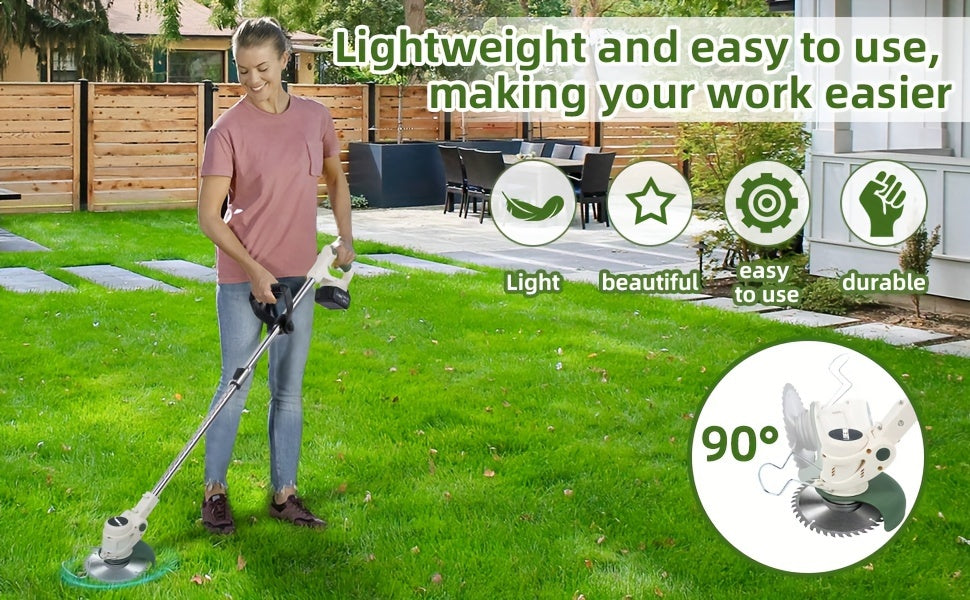 2-Battery 2-Blade Cordless Weed Eater - Lightweight Stainless Steel Electric Weeder Trimmer