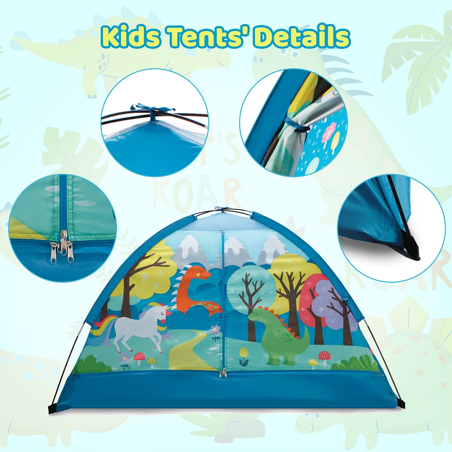 Youngsters' Forest Dinosaur Play Tent - Durable Polyester, Easy Assembly, Breathable Mesh Panels, 60"L x 36"W x 36"H - Perfect for Indoor & Outdoor Fun