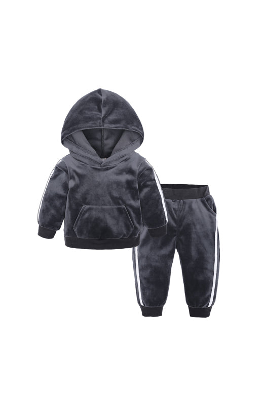 Children's Hooded Side Strip Gold Velvet Pyjama Sets - Hiccupzz