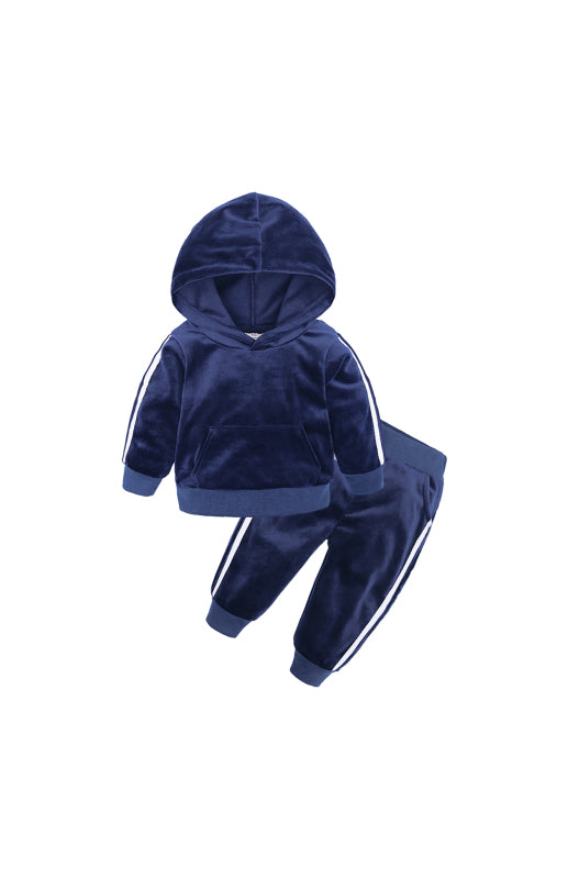 Children's Hooded Side Strip Gold Velvet Pyjama Sets - Hiccupzz