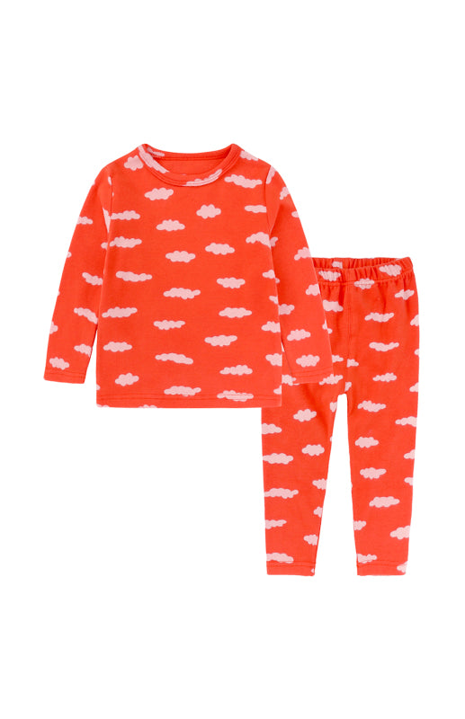 Children's Eyelash Cloud Print Brushed Children's Homewear Cotton Set