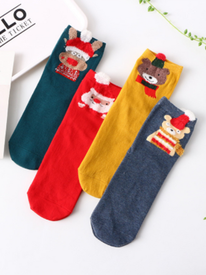 Cotton Tube Socks Stereo Ear Christmas Socks (4 Pairs Of Loading) - Hiccupzz
